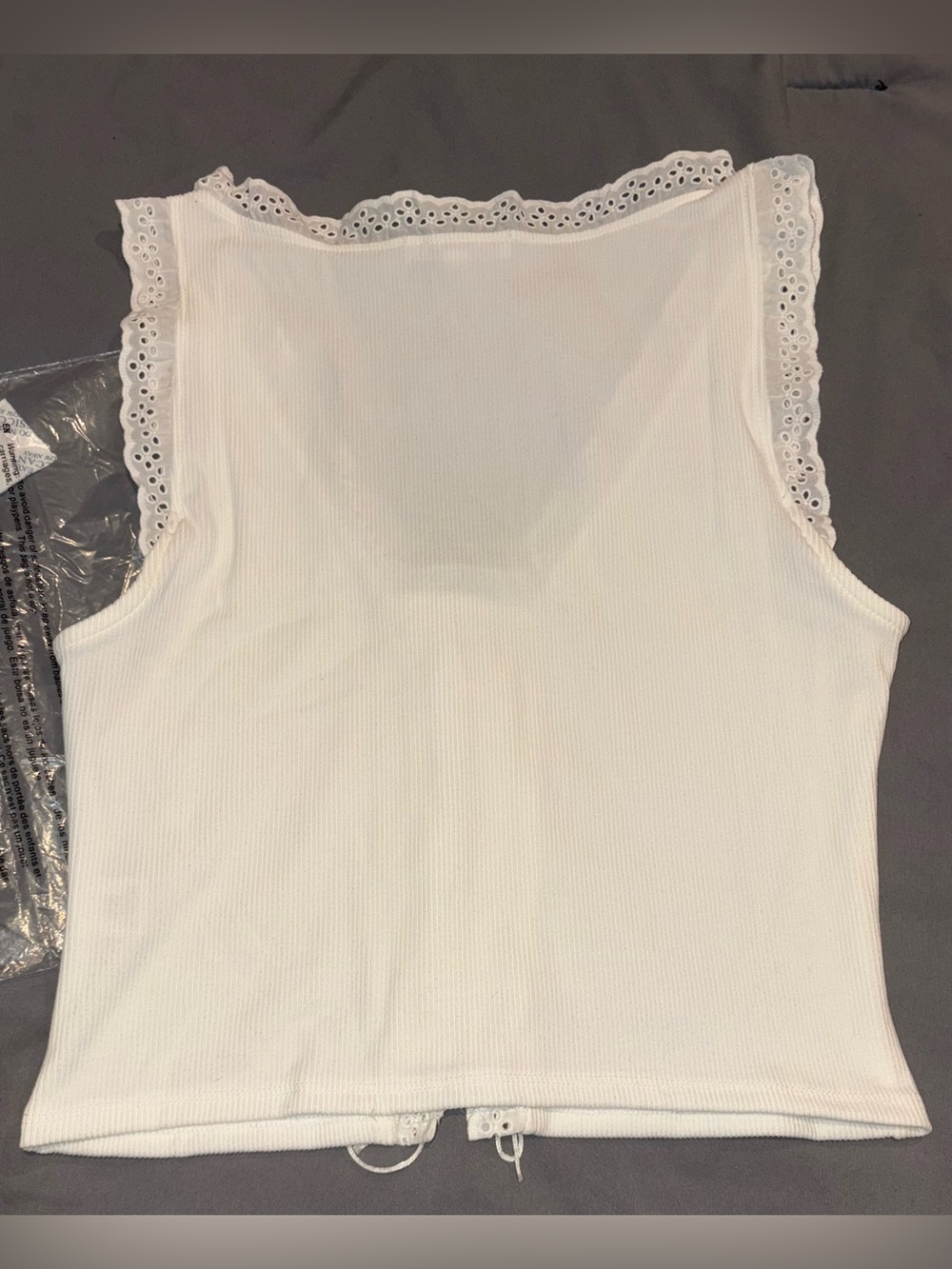 Lace-Trim Ribbed V-Neck Tank Top - White - Picture 3 of 5